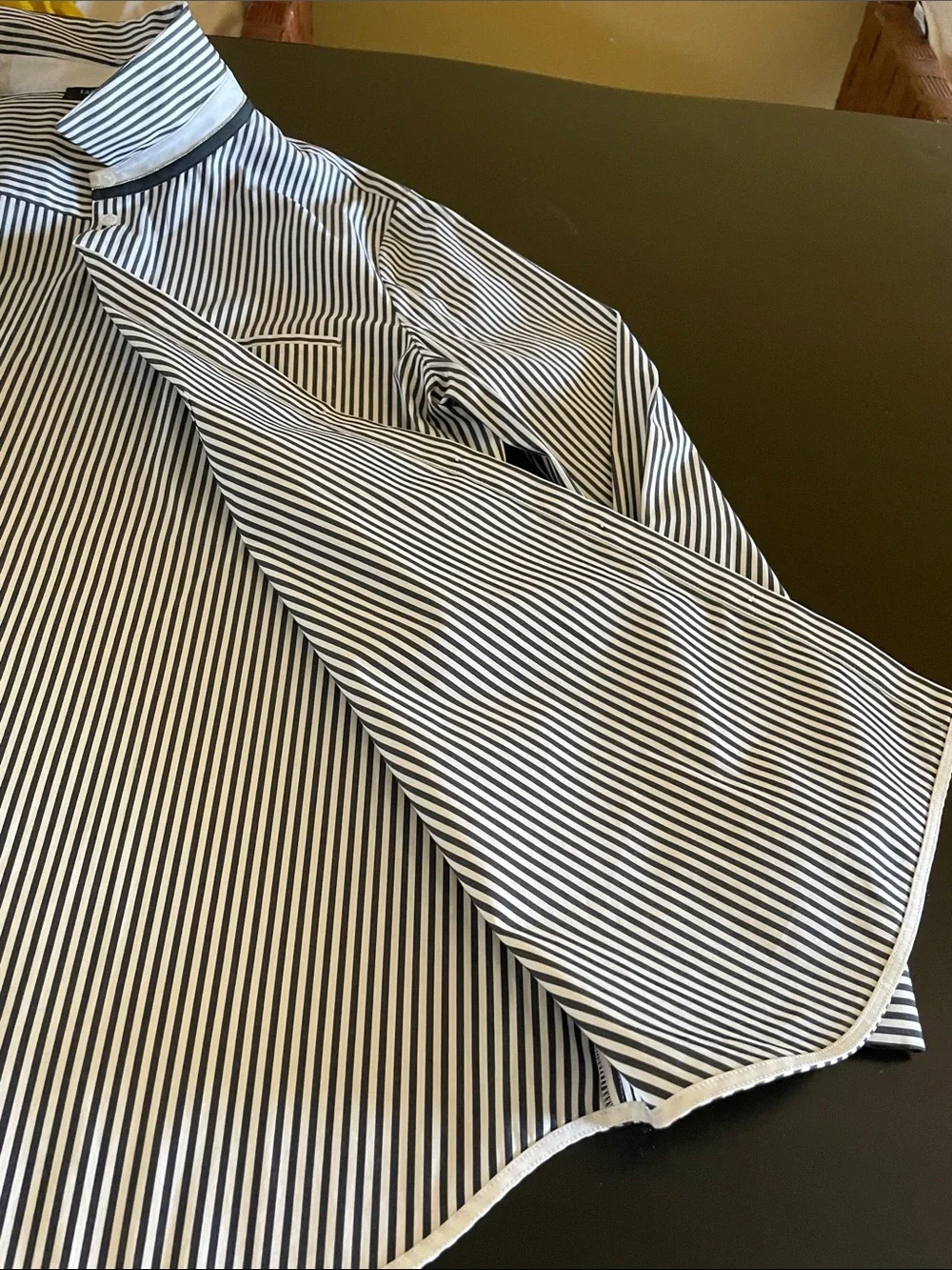 Lafayette 148 New York Women’s Navy and White Striped Dress Shirt/ Monili - Picture 5 of 10